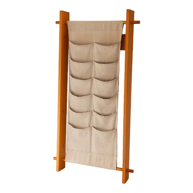 Scandinavian Modern Pine and Canvas Magazine Rack, 1970s For Sale