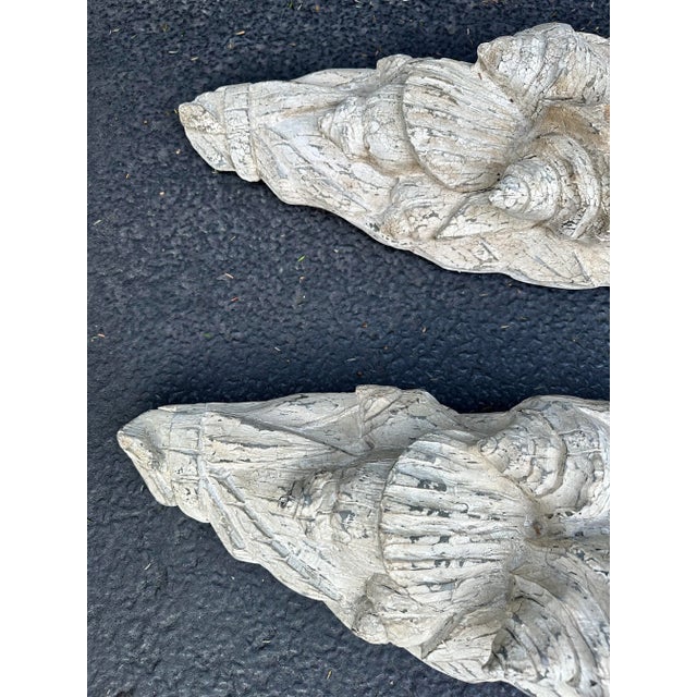 Sculpture Materials Pair Large Plaster Faux Driftwood Architectural Festoons, Wall Mount Swags- Seashell Motif For Sale - Image 7 of 13
