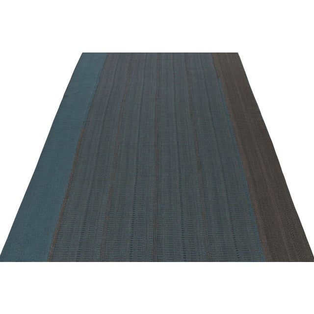 Contemporary Rug & Kilim’s Contemporary Kilim in Blue With Gray Stripes and Brown Accents For Sale - Image 3 of 7