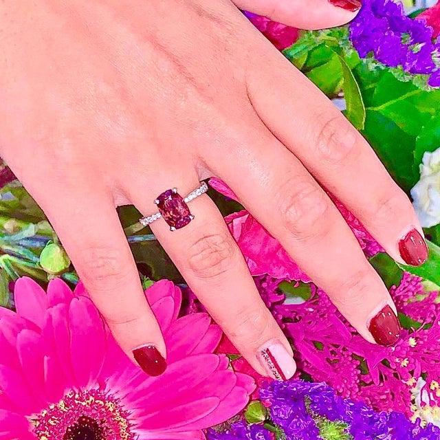 Diamond Tourmaline Rubellite Ring 3 Platinum 3.72 TCW Certified For Sale - Image 11 of 17