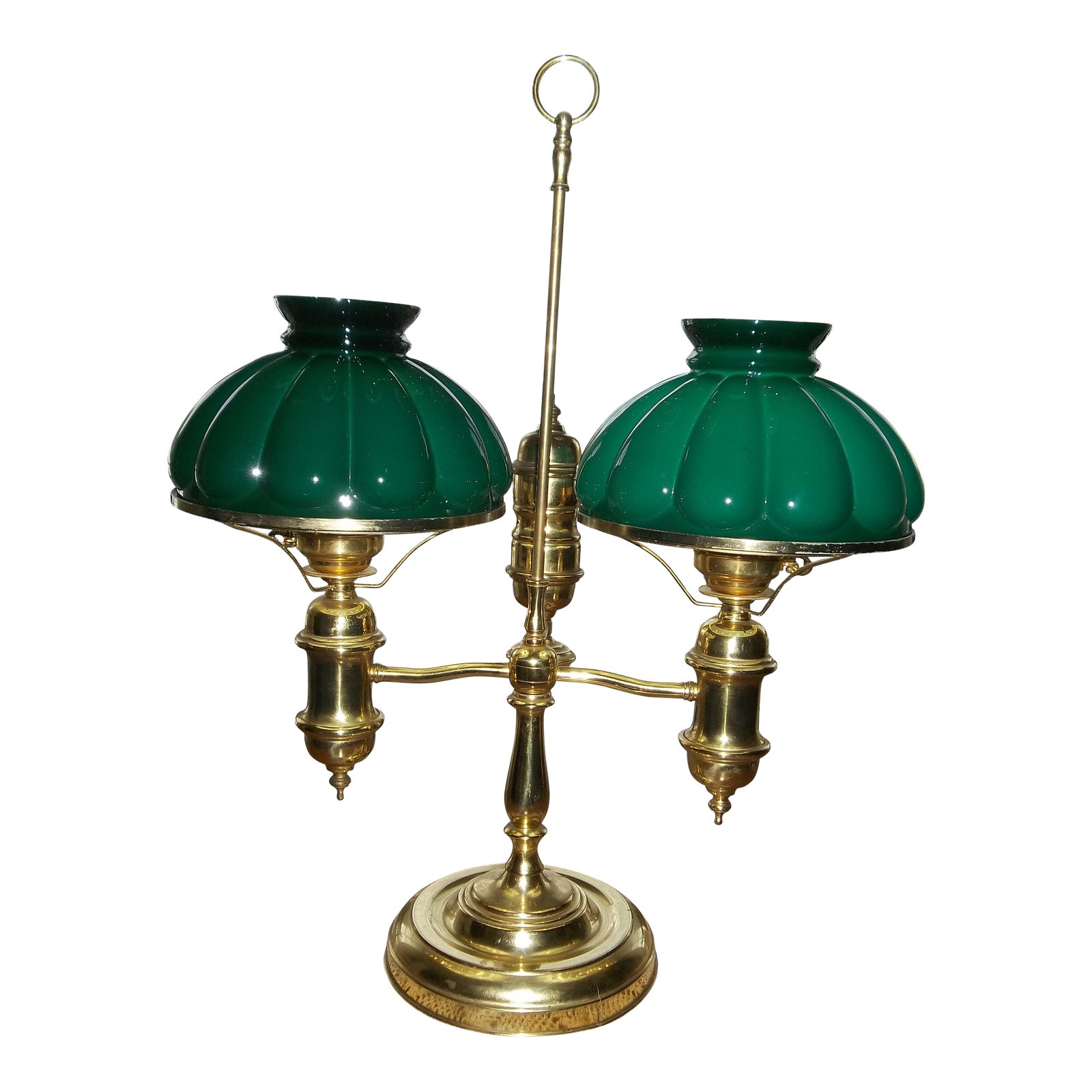 Vintage Brass Double Student Lamp Green Melon Glass Shades Chairish