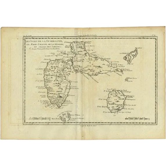 Antique Map of Guadeloupe with Les Saintes, 1780 For Sale