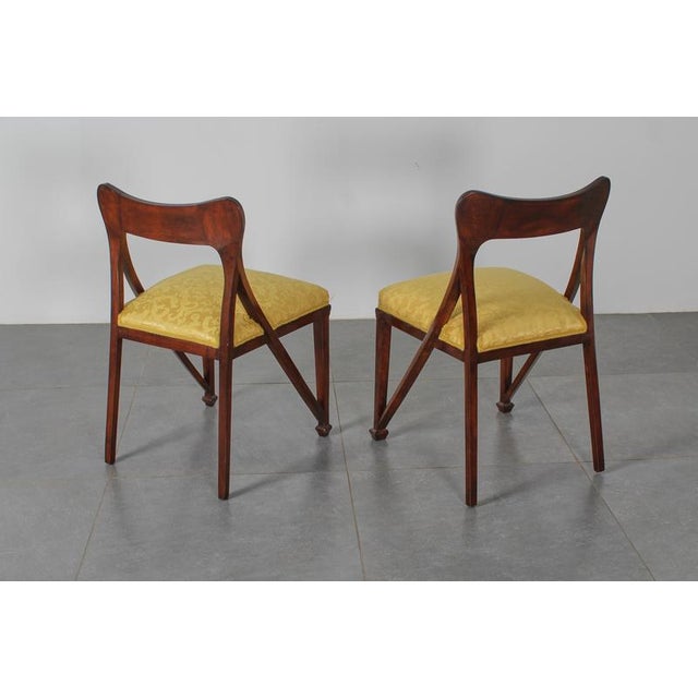 Wood Liberty Style Shaped Wood and Yellow Fabric Chairs by V. Ducrot, Italy, 1920s, Set of 2 For Sale - Image 7 of 18