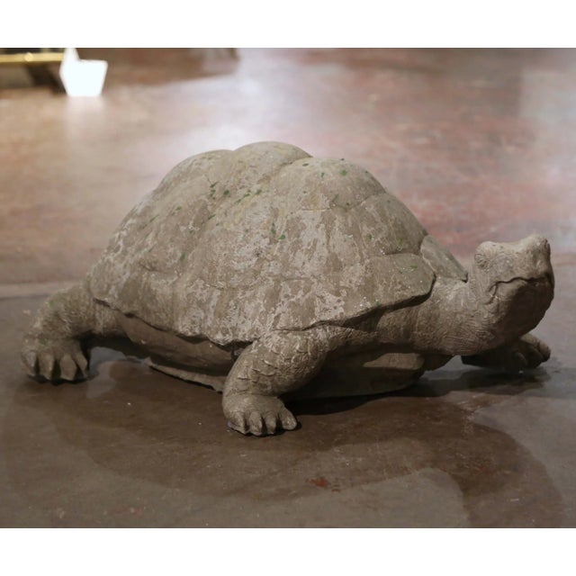 Vintage French Outdoor Weathered Stone Turtle Sculpture For Sale - Image 4 of 7
