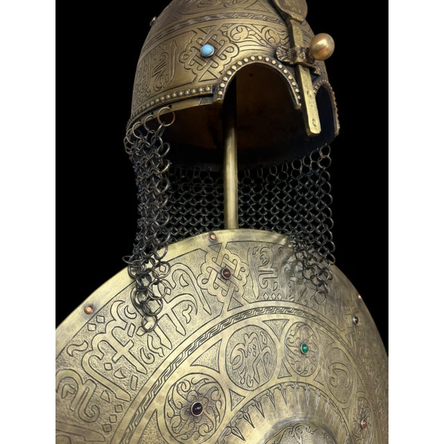 Metal Turkish Brass Calligraphy Helmet Shield Set For Sale - Image 7 of 18