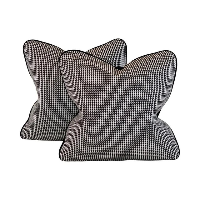 Black Designer Kravet Black White Check Dogstooth Houndstooth Woven Pillow Covers- Pair For Sale - Image 8 of 8