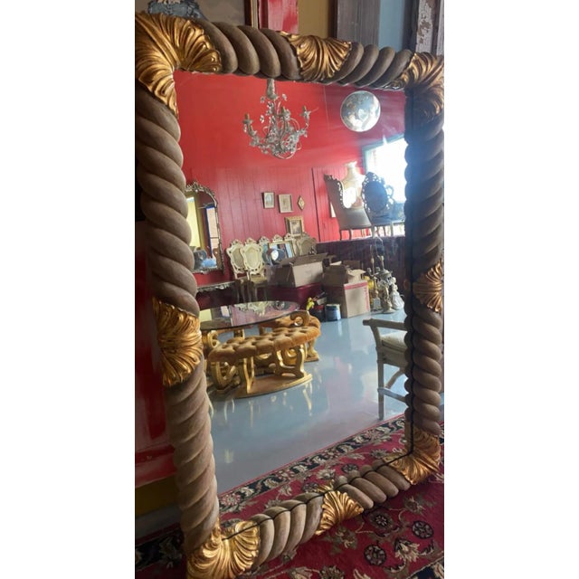 Vintage Mid-Century Modern Hollywood Regency Wooden Carved Gilt Detail Floor Mirror For Sale - Image 4 of 5