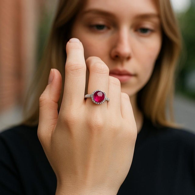 Red Platinum Diamond 0.72 Carat Cabochon Ruby 1.70 Carat Engagement Ring Size 6.25 For Sale - Image 8 of 8