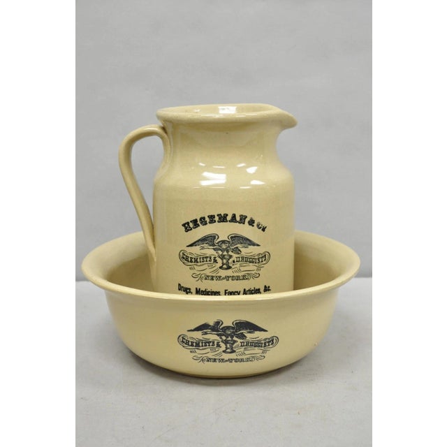 Hegeman & Co. Large Pitcher W Basin 1837 Stoneware Drugs Medicines Ny Apothecary For Sale - Image 14 of 14