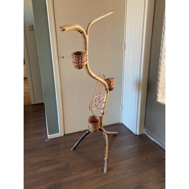1950s Vintage Bamboo and Rattan Plant Stand from Rohé Noordwolde, 1950s For Sale - Image 5 of 5