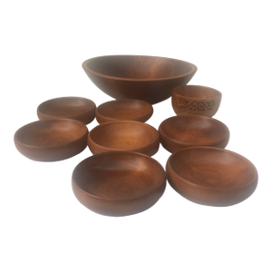 Vintage Wood Bowl Salad Serving Set