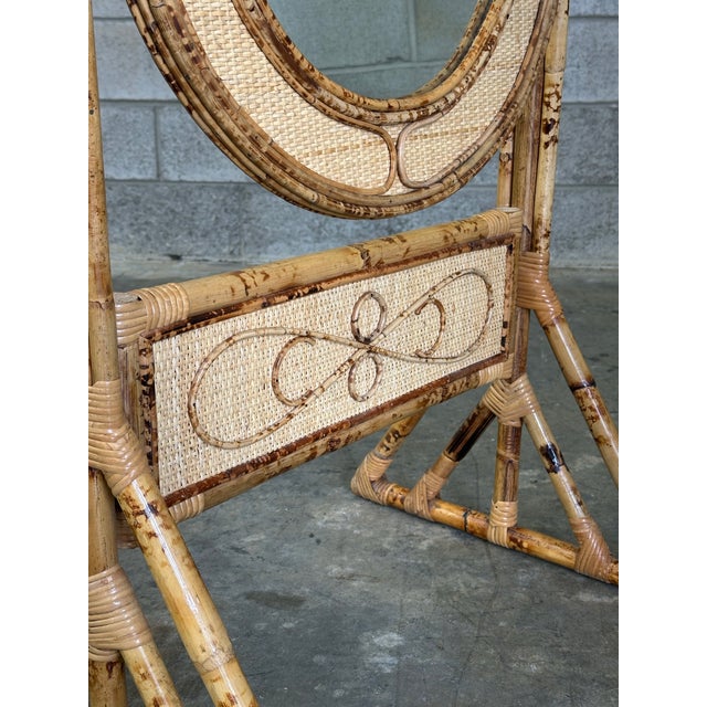 1970s 1980s British Colonial Style Bamboo, Cane, and Rattan Cheval Floor Mirror For Sale - Image 5 of 12