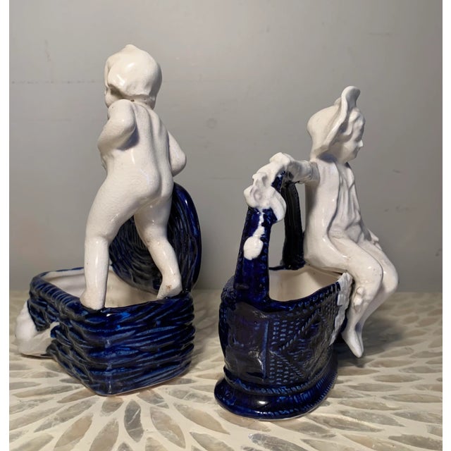 Great pair of antique blue and white porcelain planters. Meant to be used indoors, great for a solarium or screened in...