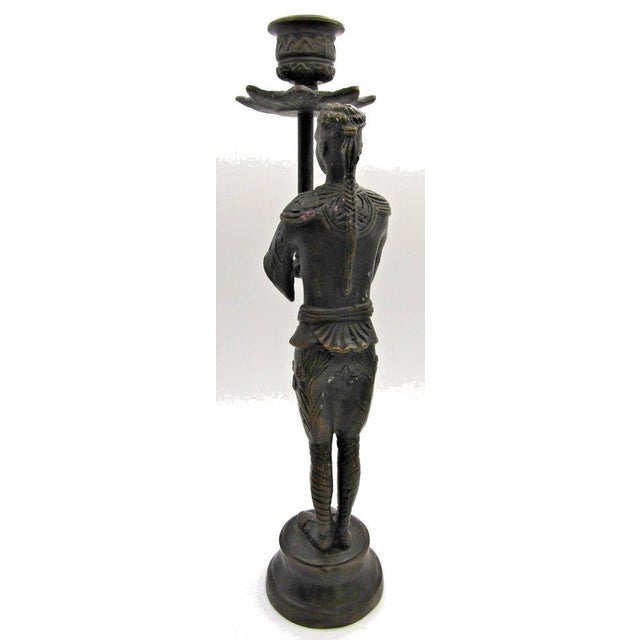 Metal Pair of Vintage Cast Bronze Siamese Soldier Candle Holders For Sale - Image 7 of 10