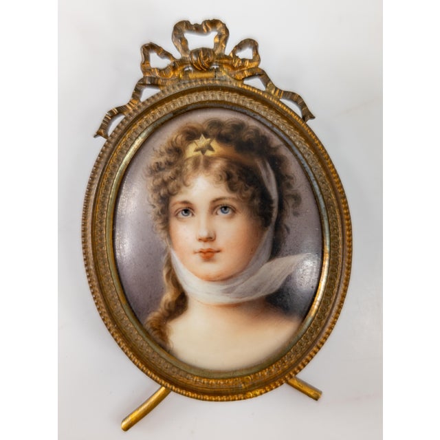 Metal 19th Century German Painted Porcelain Portrait of Queen Louise of Prussia For Sale - Image 7 of 9