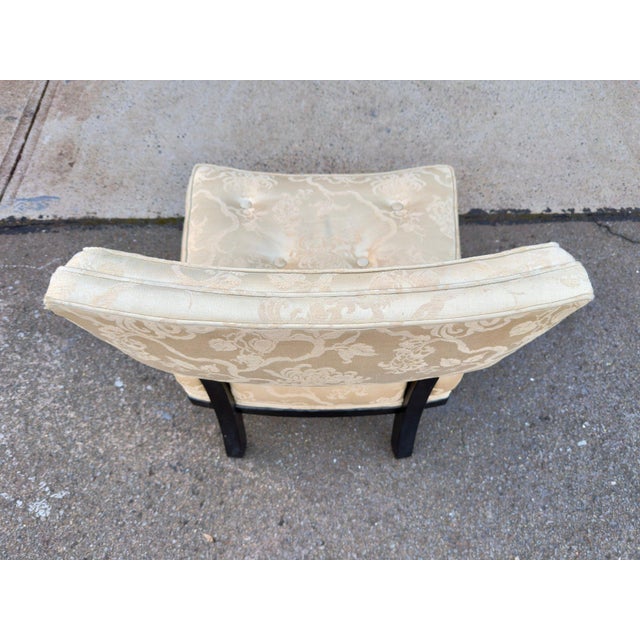 Cream Vintage Mid-Century Modern Slipper Lounge Chair, Ebonized Frame, Chrome Ball Casters, Tufted Brocade, Probber Style For Sale - Image 8 of 11