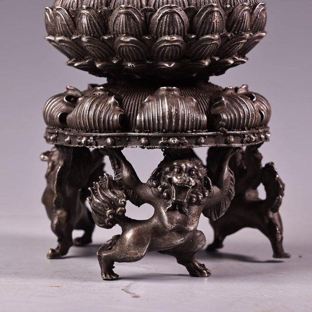 Late 19th Century Silver-Plated Bronze Censer With Vajra Deity, 900g, 7" Tall For Sale In Los Angeles - Image 6 of 8