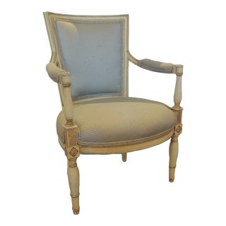 Painted Petite Louis XVI Style Arm Chair With Silk Upholstery For Sale
