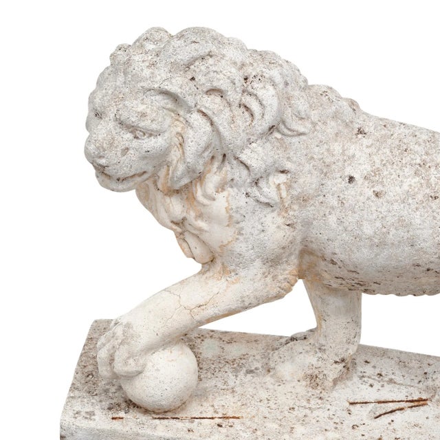 Stone French Art Deco Period Lion Sculptures For Sale - Image 7 of 9