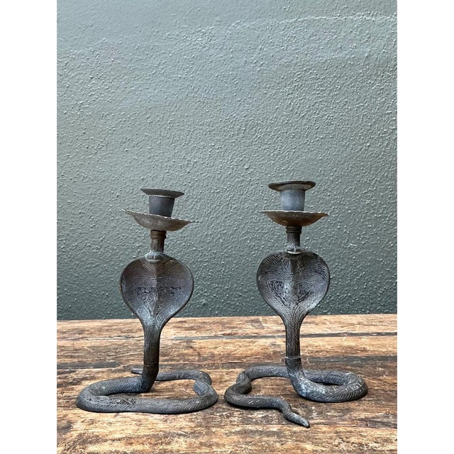 Vintage Cobra Form Metal Candle Holders For Sale - Image 11 of 12