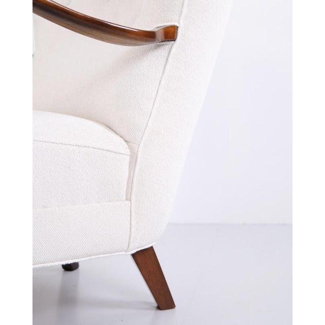 High-Back Armchair Model 23B in Polished Wood and Light Upholstery, 1940s For Sale - Image 10 of 11