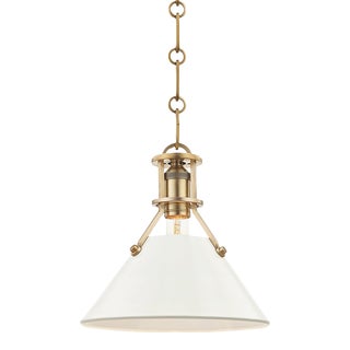 Hudson Valley Lighting Mark D. Sikes Painted No.2 1-Light Small Pendant, Aged Brass/Off White For Sale