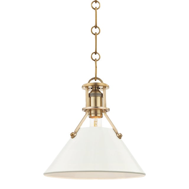 Hudson Valley Lighting Mark D. Sikes Painted No.2 1-Light Small Pendant, Aged Brass/Off White For Sale