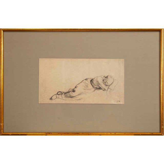 A vintage lithographic print of a famous drawing that is in the Louvre Collection by Jean-Francois Millet. Titled...