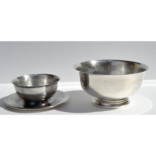 1950s 1950s Wallace Silver Plate Serving Bowl Attached Saucer Mid-Century Modern Tableware For Sale - Image 5 of 13