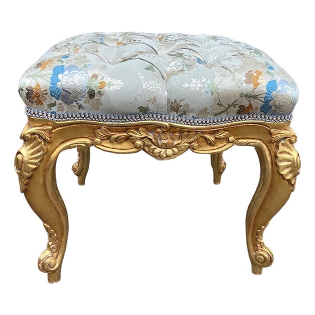 1980s French Artisan Louis XVI Gold Pistachio Bench For Sale