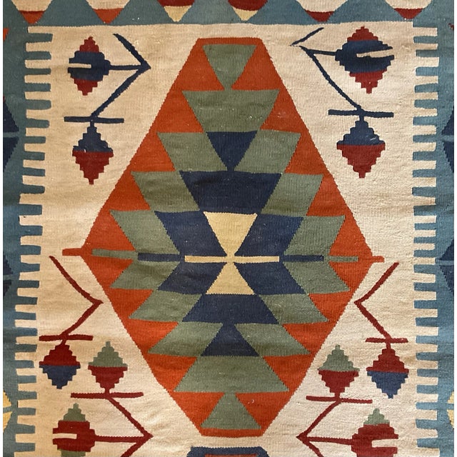 1960s 1960s Vintage Colorful Handmade Turkish Kilim Tribal Rug 64” X 43” For Sale - Image 5 of 12