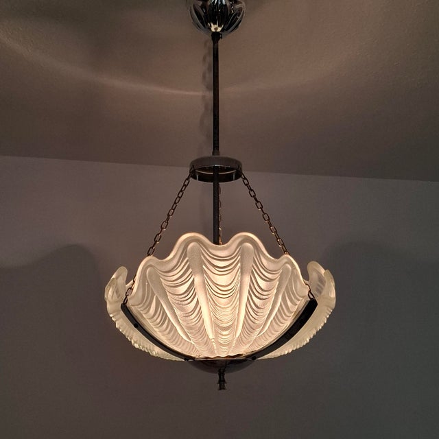 Art Deco Pendant Light with Shell-Shaped Glass Shade, 1930s For Sale - Image 10 of 17