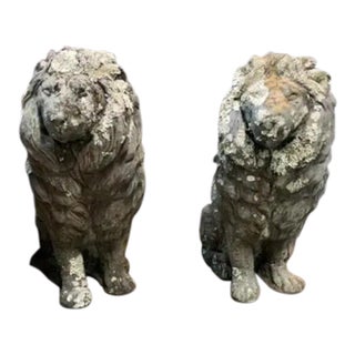 Early 19th Century Concrete Lion Garden Statues - Set of 2 For Sale