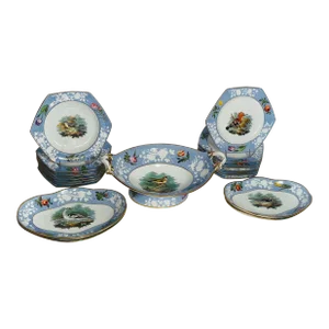 Antique English Periwinkle Blue Dessert Service for 16, Spode Circa 1820 - 21 Pieces