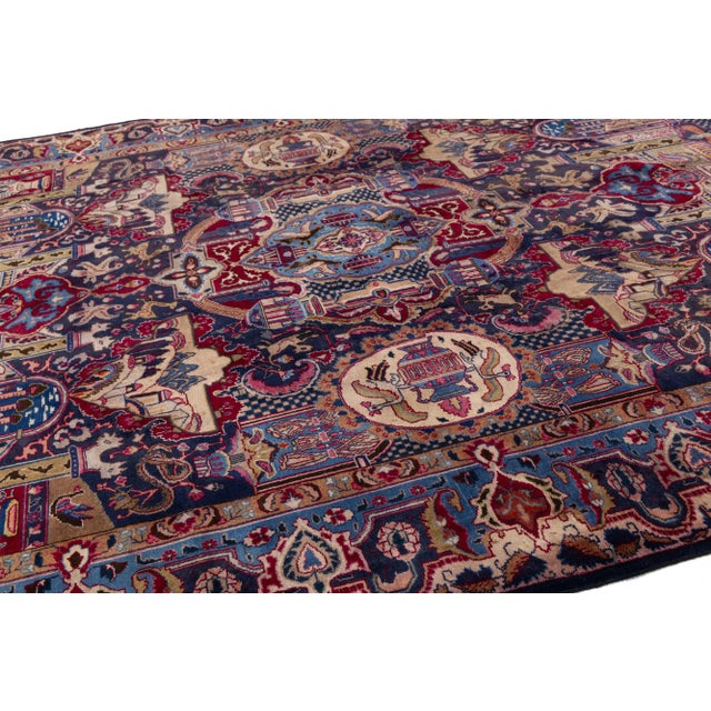 1940s Handmade Kashmar Persian Wool Rug in Navy Blue With Allover Motif For Sale - Image 9 of 9