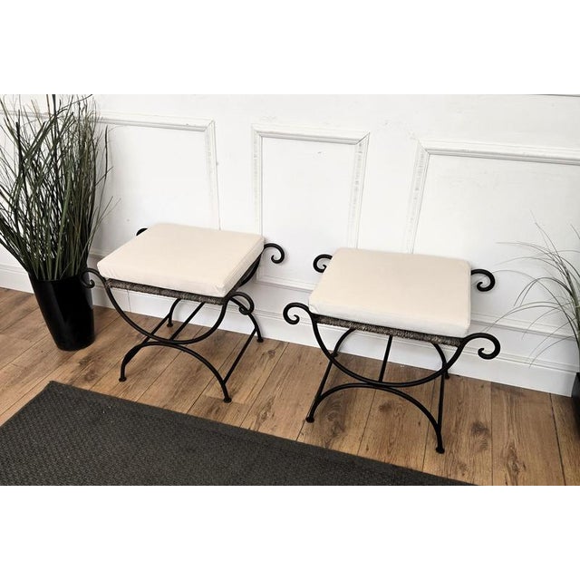 Italian Metal Iron Stools with Roll Arm, 1960s, Set of 2 For Sale - Image 3 of 9