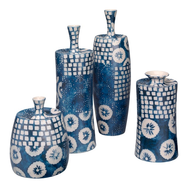 Block Print Vases - Set of 4 For Sale