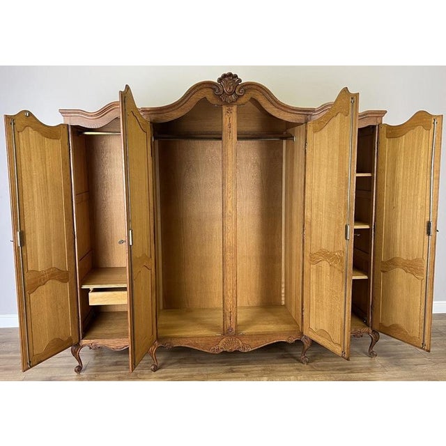 Vintage French Louis XVI Style Carved Oak 4-Door Wardrobe For Sale - Image 12 of 13