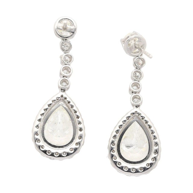 Contemporary Gia Certified 7.51 Carat Total Pear Cut Diamond Drop Earrings in 18k White Gold - 2 Pieces For Sale - Image 3 of 10