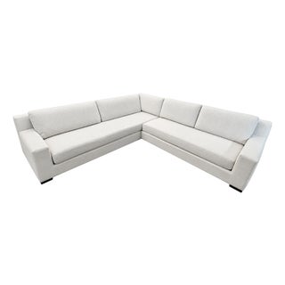 Rh Modena Track Arm Left-Arm Bench-Cushion L-Sectional – Perennials Performance Textured Linen Weave in Mist For Sale