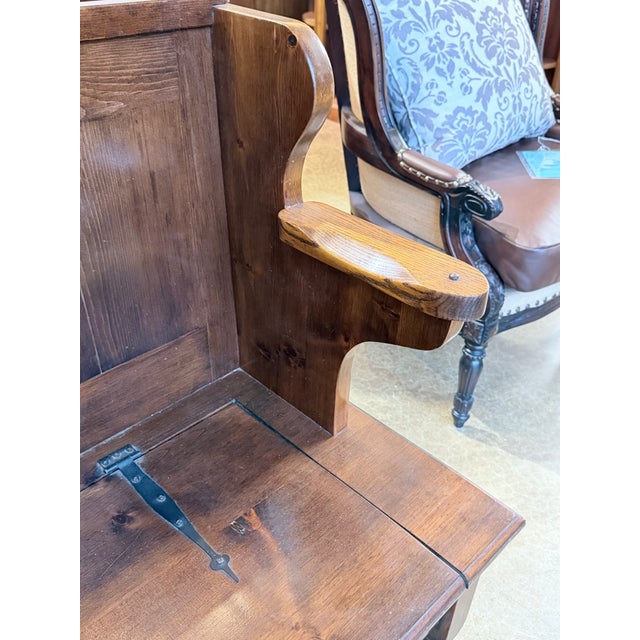 Farmhouse Vintage Pine Box Settle Storage Bench With Lift-Top Blanket Chest For Sale - Image 3 of 7
