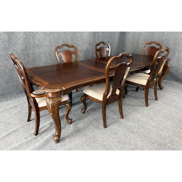 7 Piece Banded Dining Set With Cabriole Legs For Sale - Image 4 of 17