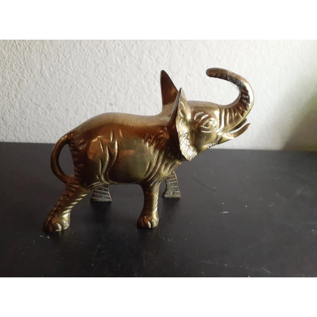 Art Deco 1960s Solid Brass Trunk Up Elephant Figurine For Sale - Image 3 of 6