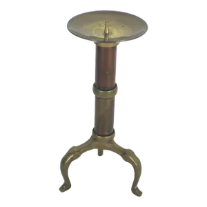 Vintage Brass and Copper Pillar Candle Holder Three Legs Staging Shelf Decor Dining Table Patina Corrosion