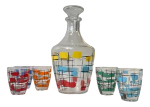 Mid-Century French Decanter Set in Glass, 1950s, Set of 6