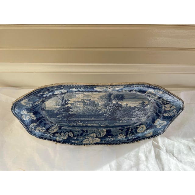 Early 19th Century Incredibly Rare Antique 19th Century Blue & White Enoch Wood Transfer-Printed Landscape Platter “Kenmount Dumfriesshire” Scotland Circa 1820’s For Sale - Image 5 of 12