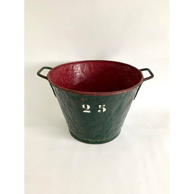 Metal Christmas Green Antique Picking Bucket #25 For Sale - Image 7 of 9
