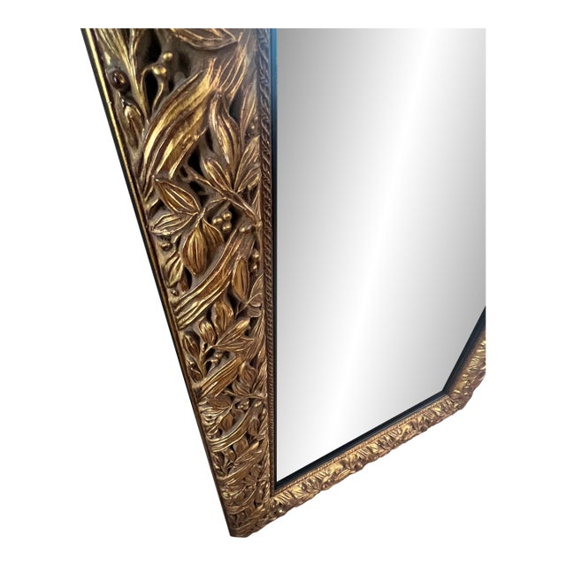 Pair of Custom Made Gold Mirrors Silvano Grifoni Mirrors Beveled with black inlay detail Leaf and berry Motif design 24 x...
