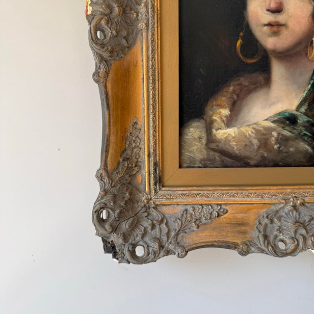 Late 19th Century Antique Romani Girl Gilt Oil Painting For Sale - Image 5 of 12