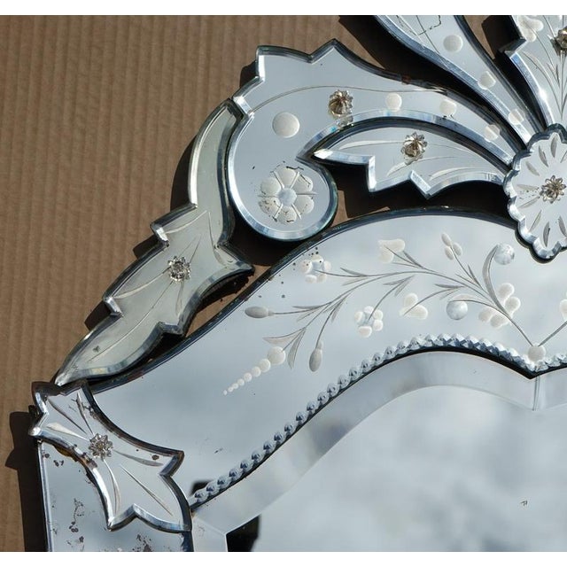 Antique Venetian Etched Glass Heart Shaped Wall Mirror, Italy, 1910s For Sale - Image 6 of 18
